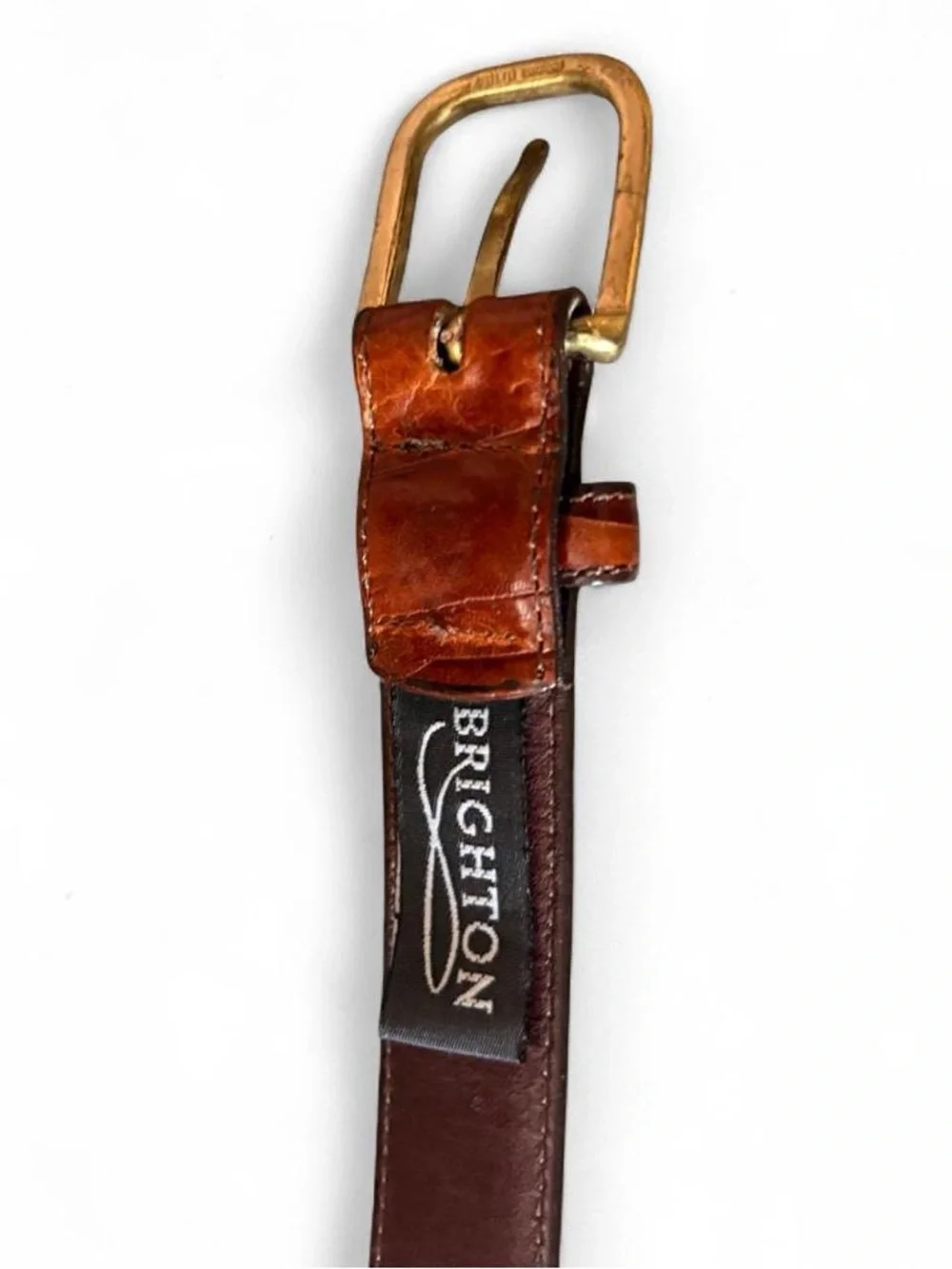 Brighton Men's Brown Leather Belt Croc Embossed Brass Buckle 38